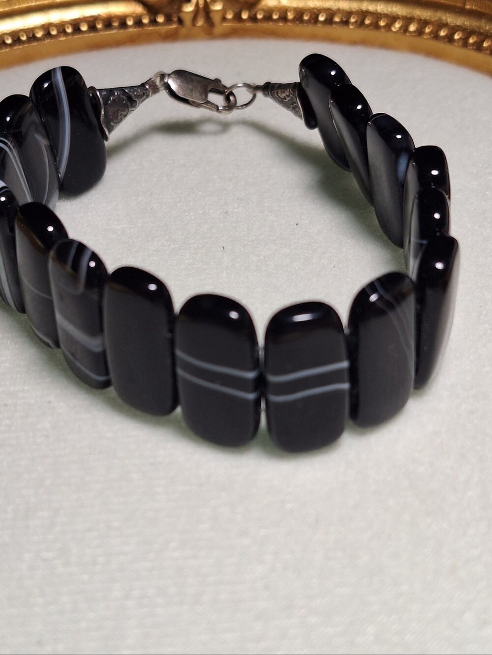 Vintage Black Lace Agate Bracelet